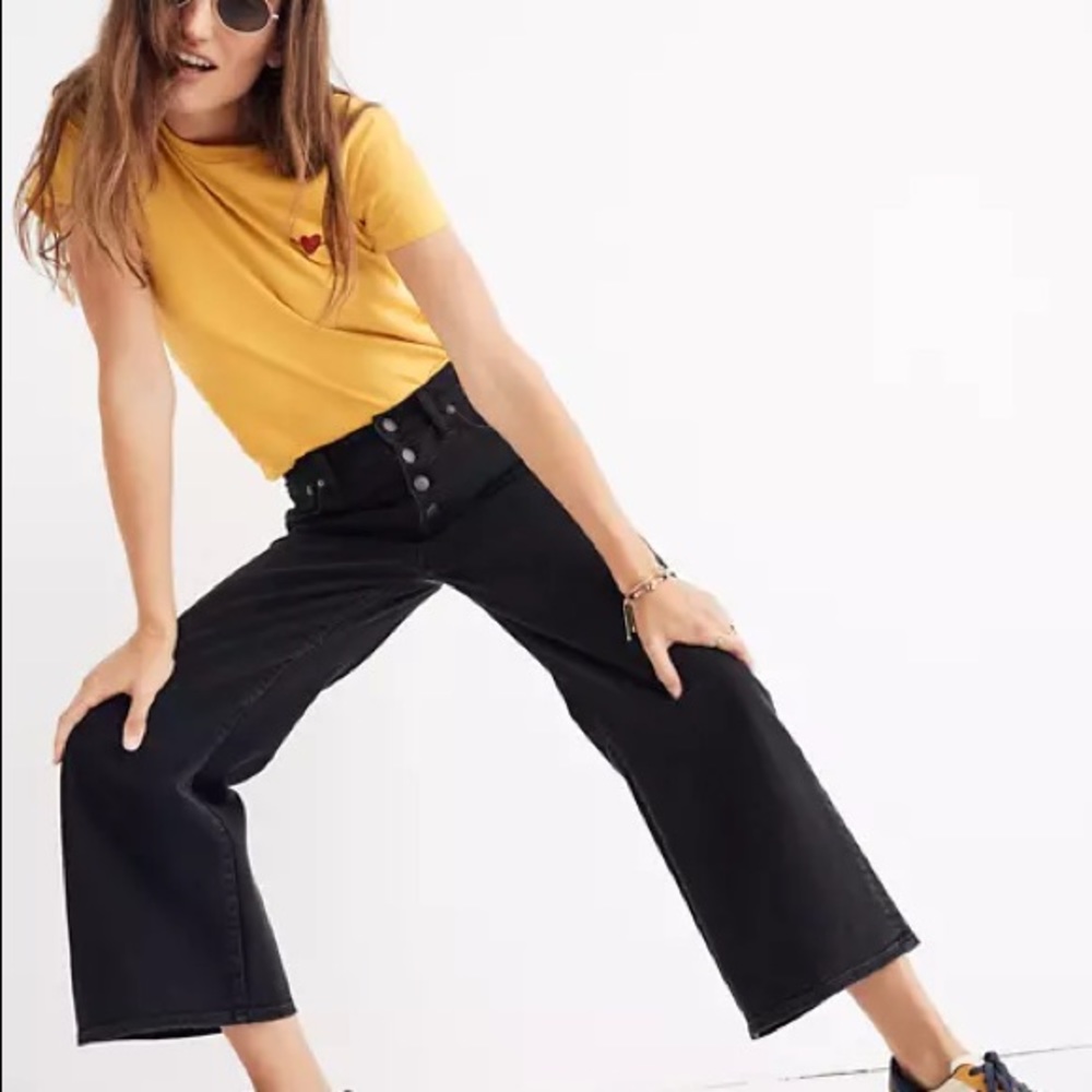 Madewell Black Wide Leg Crop Button Down Jeans